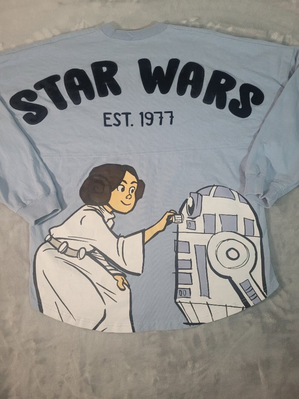 Disney Star Wars Spirit Jersey Leia R2D2 Light Blue Size M Long Sleeve Adults